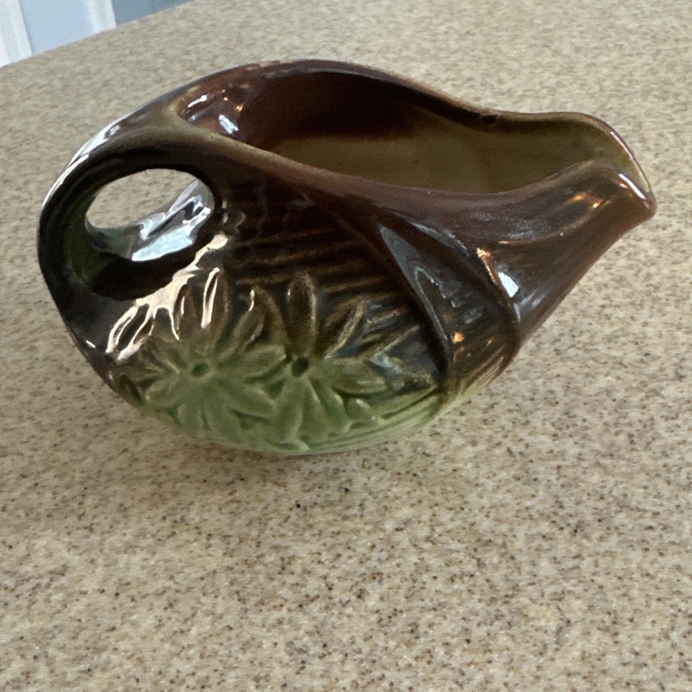 Vintage McCoy Green & Brown Daisy Creamer Bowl 1940s